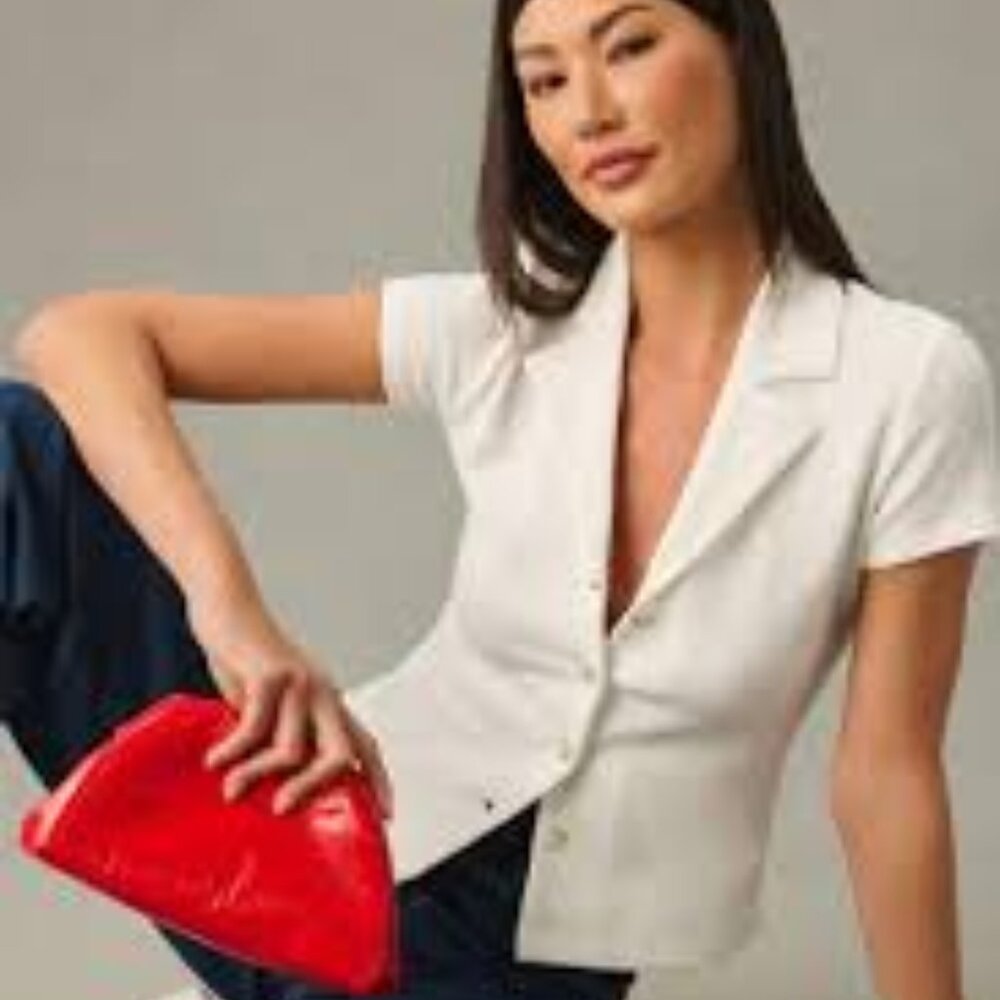 NWT Maeve Crinkle Button-Front Top – Anthropologie, White, Size M